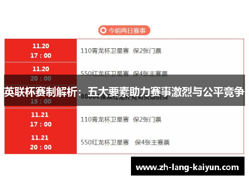 英联杯赛制解析：五大要素助力赛事激烈与公平竞争